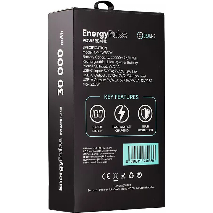 EnergyPulse Powerbank 30000mAh 22,5W noir