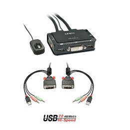2-Port-DVI-D-Single-Link-KVM-Switch, USB 2.0 und Audiokabel