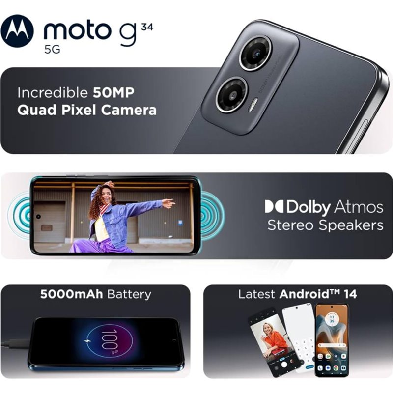 Motorola Moto G34 5G Dual Sim 8 GB RAM 256 GB Preto Carvão