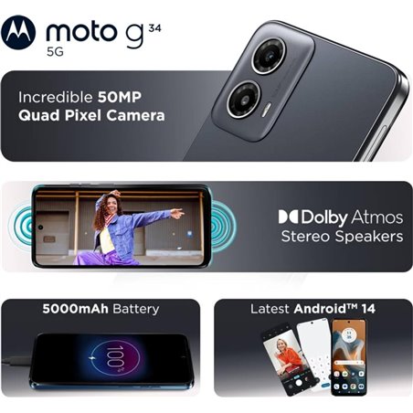Motorola Moto G34 5G Dual Sim 8 GB RAM 256 GB Preto Carvão