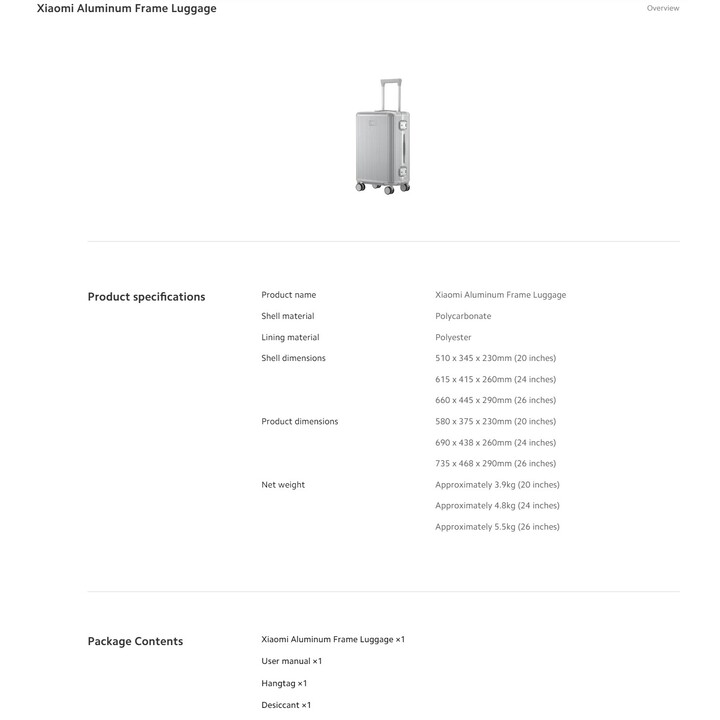 Xiaomi Aluminum Frame Luggage 20