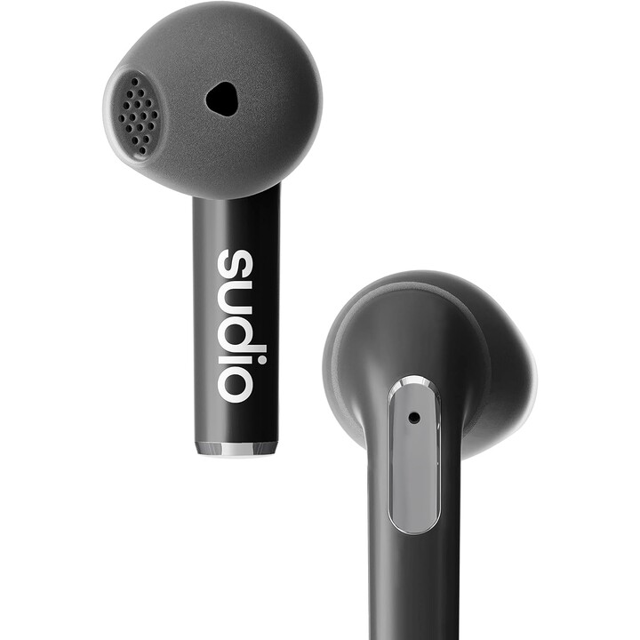 Sudio N2 Preto True Wireless Bluetooth Fones de ouvido abertos, Conexão multiponto, Microfone, 30 horas, com estojo de carregame
