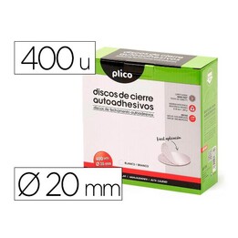 Disco autoadesivo com fecho de velcro 20 mm de diâmetro, branco, caixa com 400 unidades.