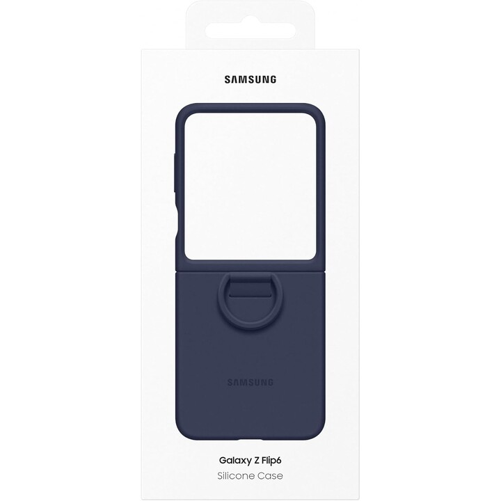 Samsung Galaxy Coque en silicone officielle avec anneau pour Galaxy Z Flip6, Bleu marine