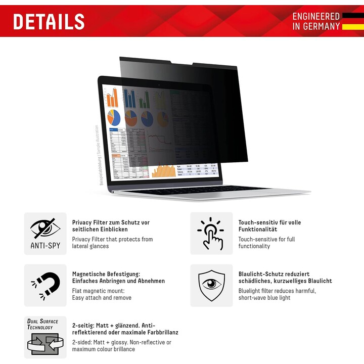DISPLEX PRIVACY SAFE Filtro de privacidade magnético de 2 vias para laptop/notebook 13.3 (16:10)