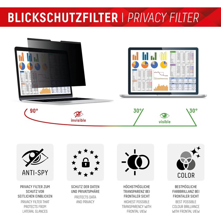 DISPLEX PRIVACY SAFE Filtro de privacidade magnético de 2 vias para laptop/notebook 13.3 (16:10)
