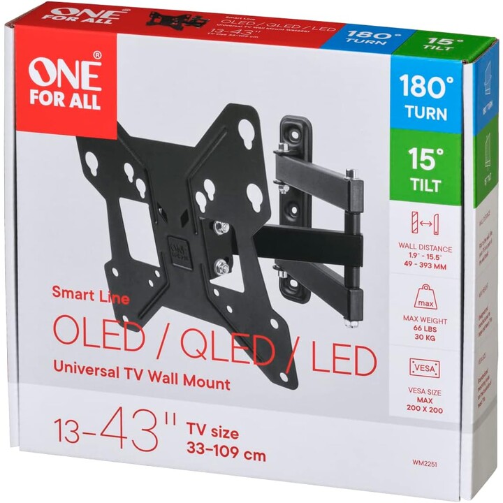 One For All Smart Line WM2251 Giratorio e Inclinable 43 VESA 200x200 mm Schwarz - TV-Halterung