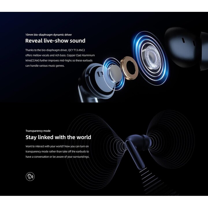QCY T13 ANC2 TWS ANC Azul - Auricolari Bluetooth