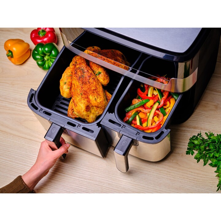 Tefal Dual Easy Fry & Grill EY905D Double 8,3 L Autonome 2700 W Friteuse d’air chaud Acier inoxydable