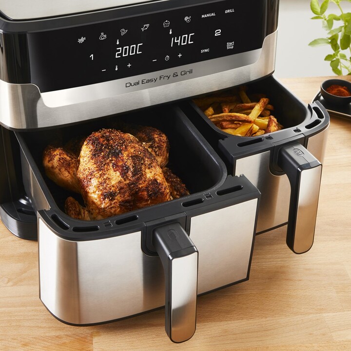 Tefal Dual Easy Fry & Grill EY905D Doppel 8,3 l Eigenständig 2700 W Heißluftfritteuse Edelstahl