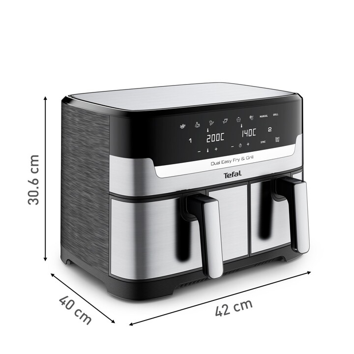 Tefal Dual Easy Fry & Grill EY905D Double 8,3 L Autonome 2700 W Friteuse d’air chaud Acier inoxydable