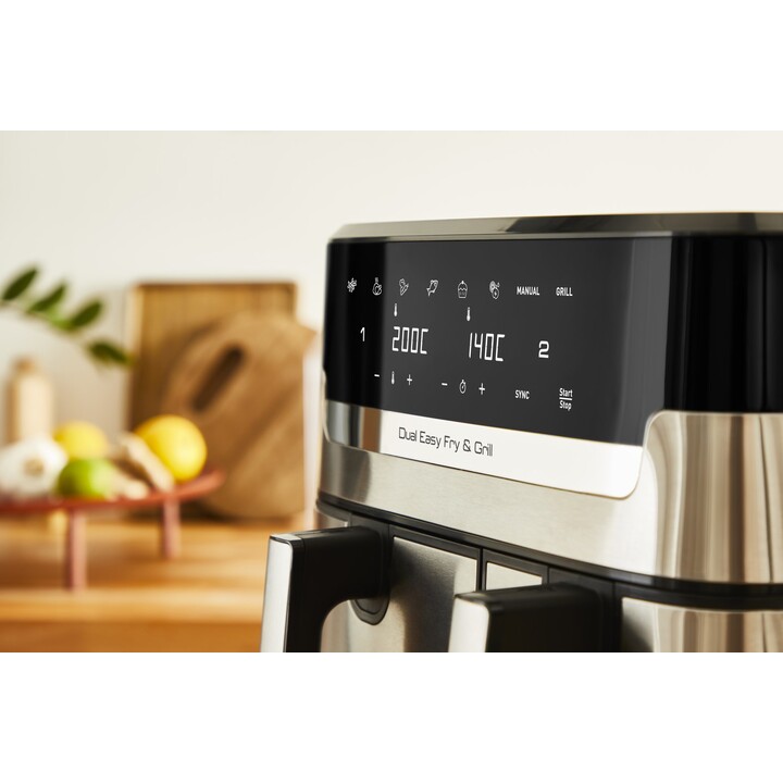 Tefal Dual Easy Fry & Grill EY905D Double 8,3 L Autonome 2700 W Friteuse d’air chaud Acier inoxydable
