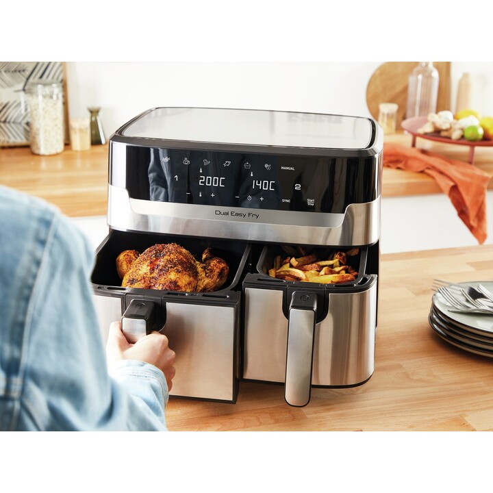 Tefal Dual Easy Fry & Grill EY905D Doppel 8,3 l Eigenständig 2700 W Heißluftfritteuse Edelstahl