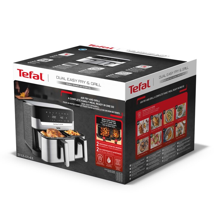 Tefal Dual Easy Fry & Grill EY905D Doppel 8,3 l Eigenständig 2700 W Heißluftfritteuse Edelstahl