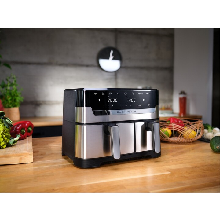 Tefal Dual Easy Fry & Grill EY905D Doppel 8,3 l Eigenständig 2700 W Heißluftfritteuse Edelstahl