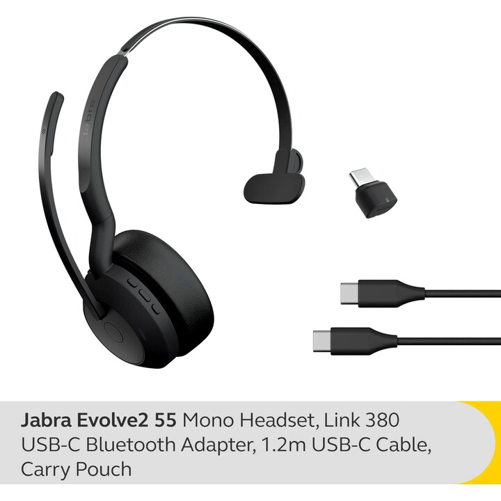 Jabra Evolve2 55 Auricolare mono senza fili Tecnologia del comfort aereo, Microfoni con cancellazione del rumore e ANC