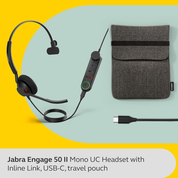 Jabra Engage 50 II Wired Mono Headset with Link Call Control, Noise-Cancelling 3-Mic Technology and USB-C Cable UC
