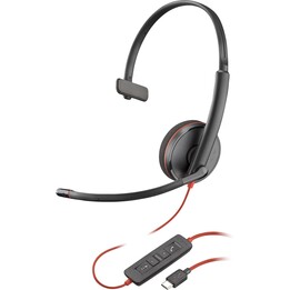 Poly Blackwire 3210 monauraler USB-C-Kopfhörer in Schwarz + USB-C/A-Adapter