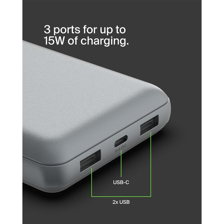 Belkin USB C Portable Charger 20000mAh, 20K Power Bank com porta de entrada e saída USB tipo C e 2 portas USB A