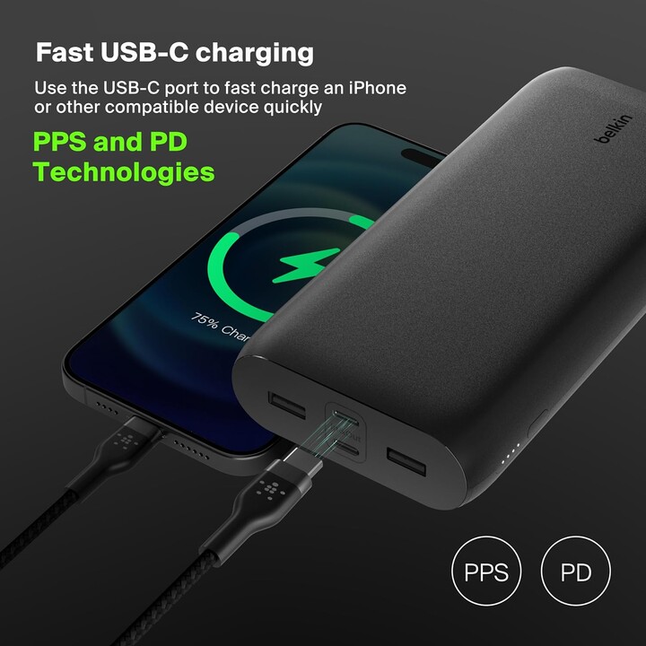 Belkin BoostCharge 4-Port Power Bank 26K, Battery Pack with USB-C & USB-A Ports, Fast Charge USB-C Power Delivery