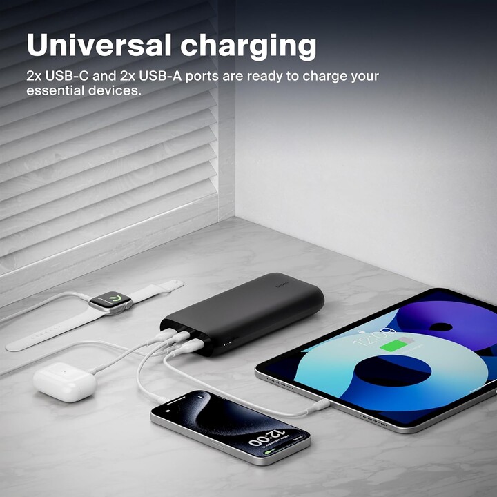 Belkin BoostCharge 4-Port Power Bank 26K, Battery Pack with USB-C & USB-A Ports, Fast Charge USB-C Power Delivery