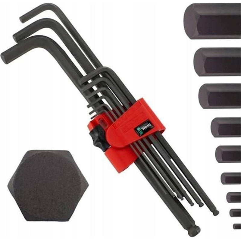 WERA JUEGO HEXAGONAL PASADOR LARGO CON BOLA 9 uds. 