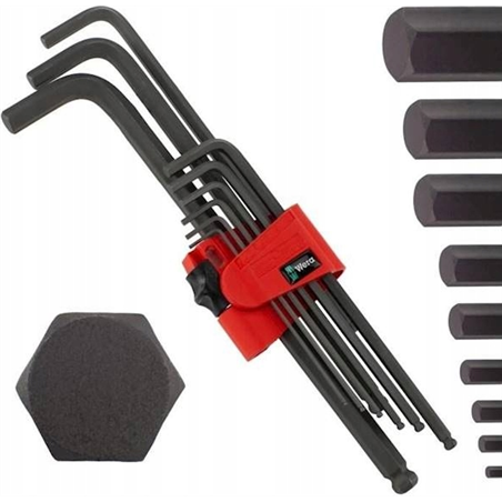 WERA JUEGO HEXAGONAL PASADOR LARGO CON BOLA 9 uds. 