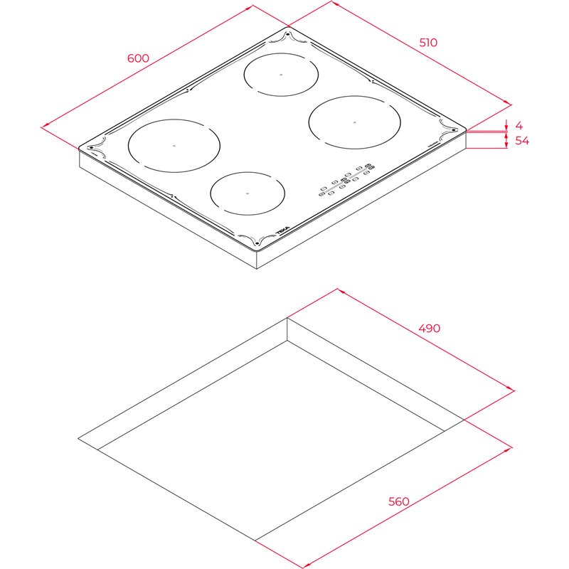 Placa Inducción Teka IBR 64040 BK TTC 60 cm 4 Zonas Negro
