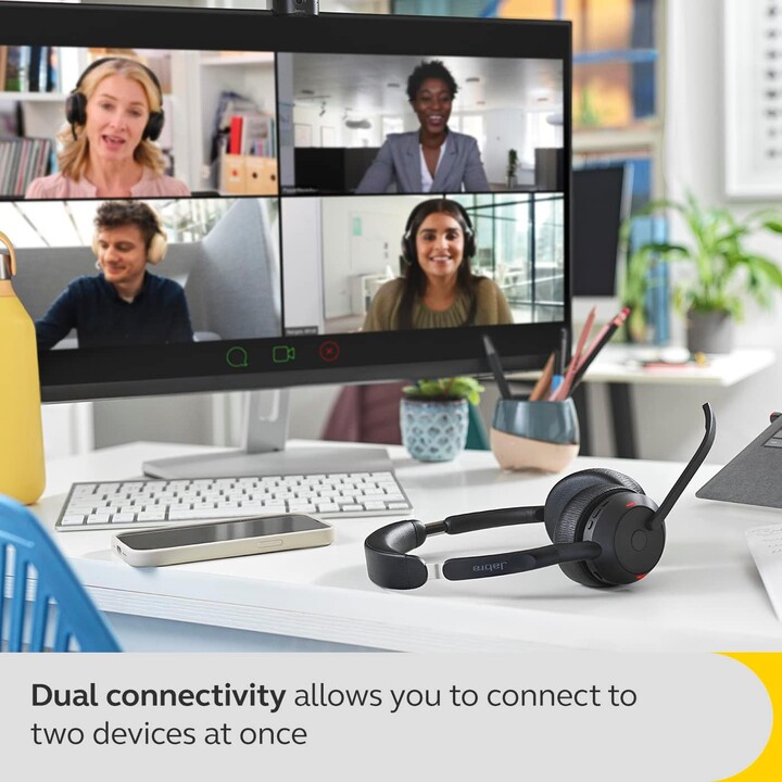 Jabra Evolve2 55 Auricolare stereo senza fili Air Comfort Technology, Microfoni con cancellazione del rumore, e ANC