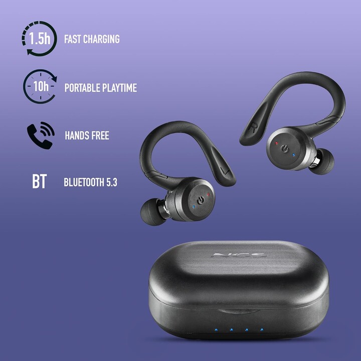 Casque de sport Bluetooth NGS Ártica Jogger avec étui de chargement/ Autonomie 10h/ Noir