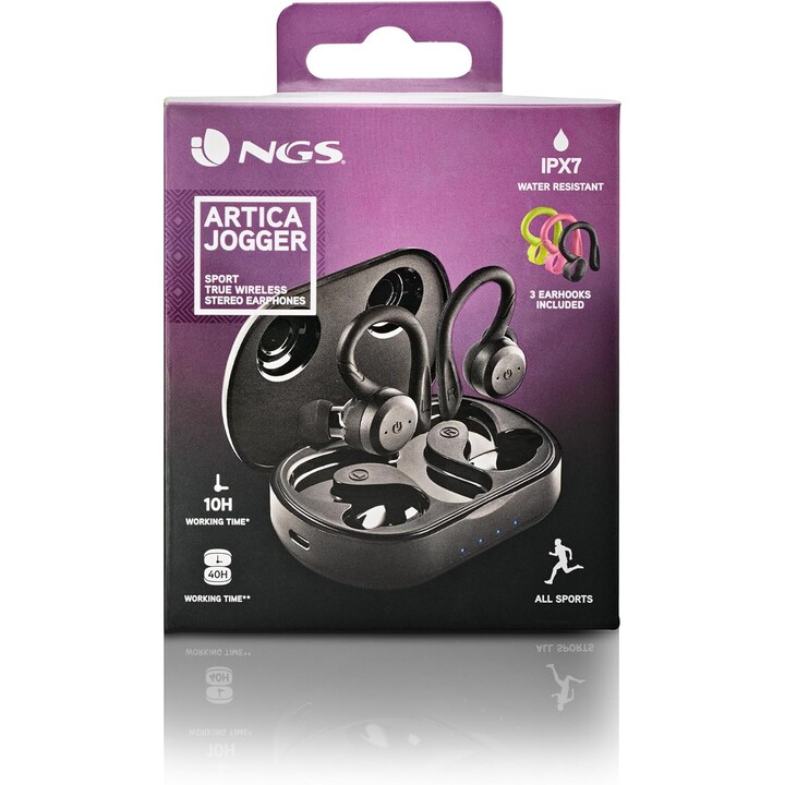 Casque de sport Bluetooth NGS Ártica Jogger avec étui de chargement/ Autonomie 10h/ Noir