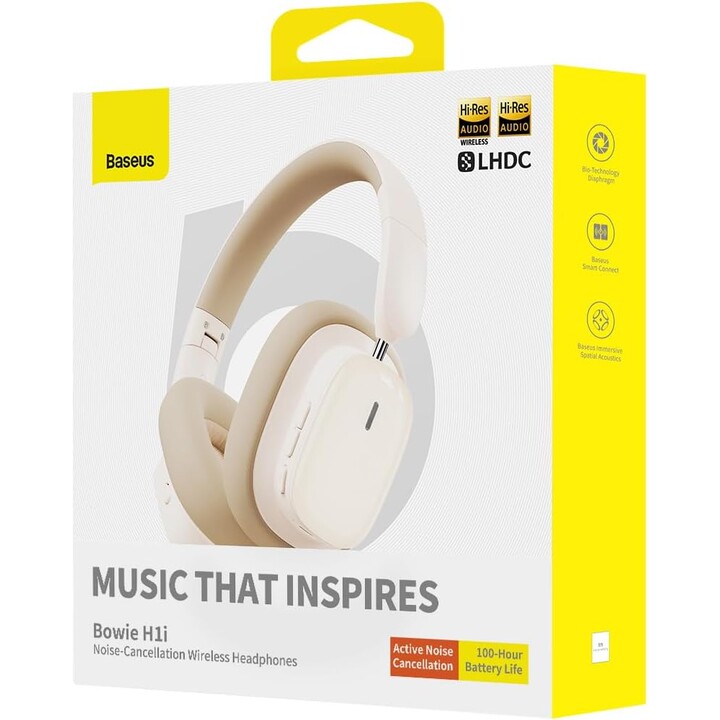 Fones de ouvido sem fio com cancelamento de ruído Baseus Bowie H1i Stellar Branco