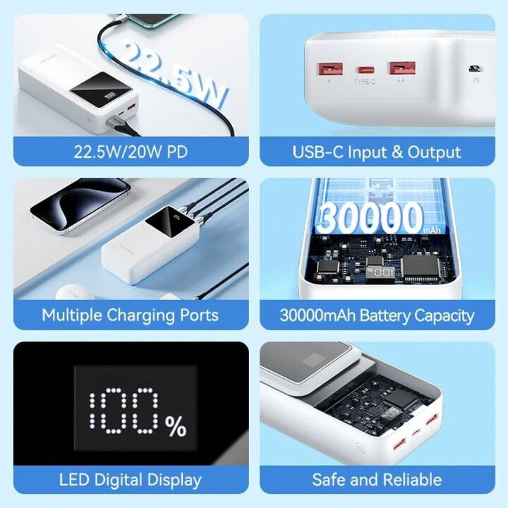 Powerbank 30000mAh Vention FHMW0/ 22.5W/ White
