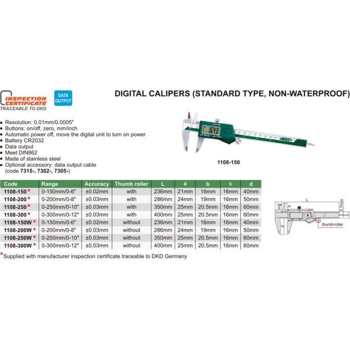 INSIZE 1108-150W calibre digital 150 mm acero inoxidable
