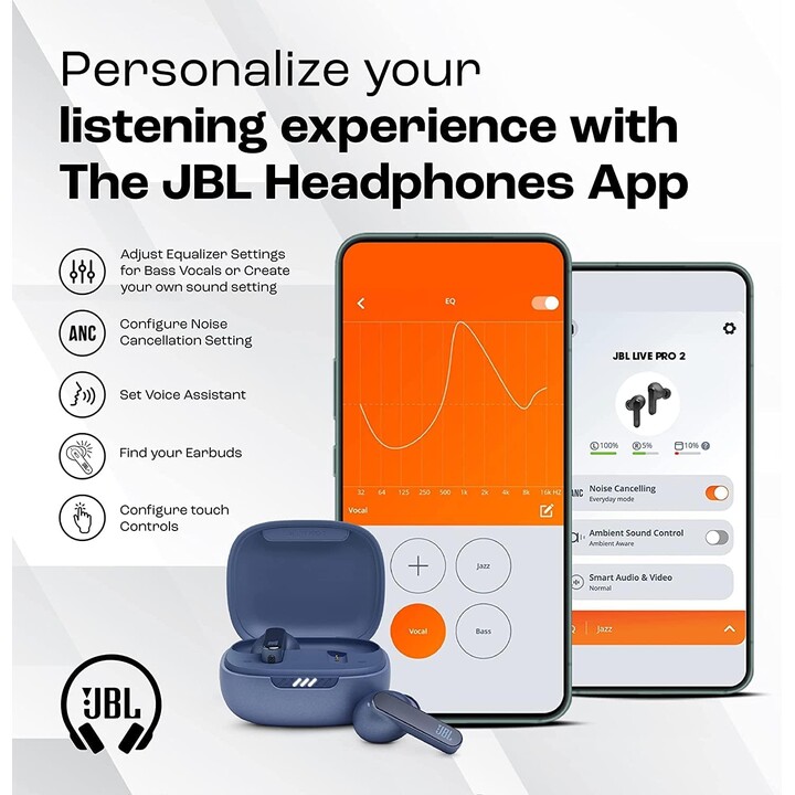 JBL Live Pro 2 TWS Blu con cancellazione del rumore (ANC) - Auricolari Bluetooth