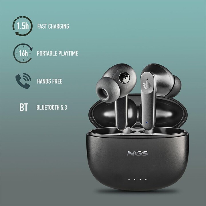 Fones de ouvido Bluetooth NGS Arctic Hush com estojo de carregamento/ Autonomia 4h/ Preto