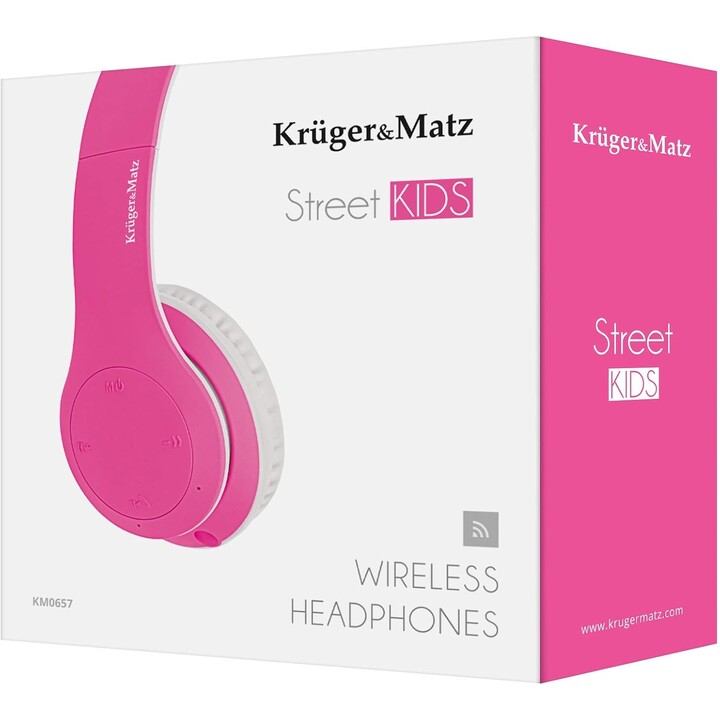 Kruger&Matz écouteurs supra-auriculaires sans fil pour enfants model Street Kids , couleur rose