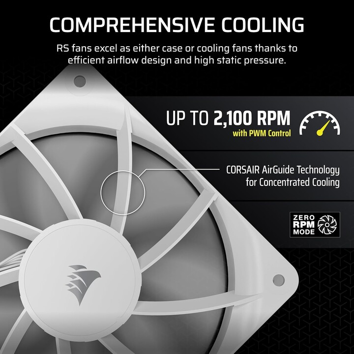 CORSAIR Ventiladores PWM RS120 de 4.724 in – Conexión en cadena de margarita – Bajo ruido – Rodamiento de cúpula magnética – Paq