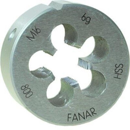 Matriz de roscagem redonda Fanar M22 x 2,50 DIN-22568 HSS800 para utilização manual, Prata