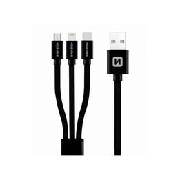 Cabo de dados têxtil 3 em 1 MFI 1,2 m preto