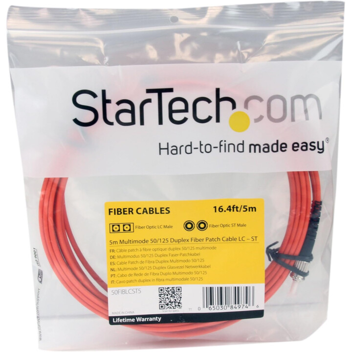 StarTech.com 5 m Multimode-Duplex-Glasfaser-Netzwerkadapterkabel LC-ST 50/125 – Duplex-Patchkabel