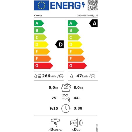 Candy Smart Inverter CBD 485TWME/1-S, Lavadora Secadora Integrada, 8KG + 5KG, 1400RPM, 7 Ciclos Rápidos