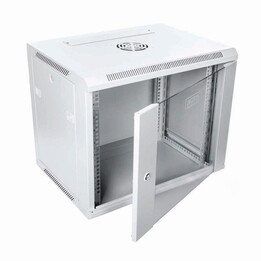 Armadio di rete da parete rack 19" 9U 600x450, porta in vetro, grigio, non zincato, piegato, 60 kg