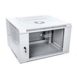Wall-mounted network cabinet 19" 6U rack 600x550, door pane, gray, split, folded, 60kg
