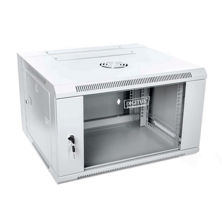 Wall-mounted network cabinet 19" 6U rack 600x550, door pane, gray, split, folded, 60kg