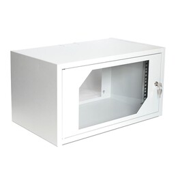 Wandmontierter Netzwerkschrank 19" 6HE Rack 550x350, Türscheibe, grau, nicht geteilt, gefaltet, 30kg