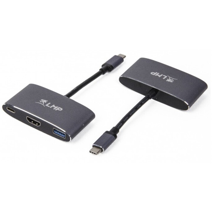 USB-C (m) auf HDMI [4K x 2K] (f) & USB 3.0 (f) & USB-C Multiport-Adapter mit Ladefunktion, Space Grau