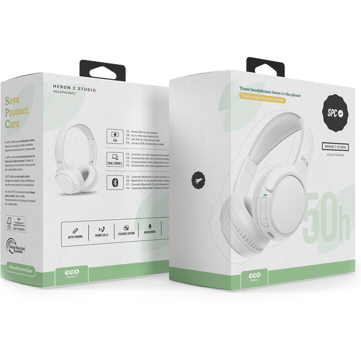 Cuffie wireless SPC Heron 2 Studio/con microfono/Bluetooth/Bianco