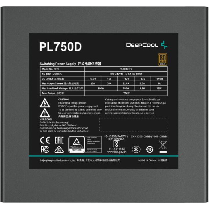 DeepCool PL750D alimentatore 750 W 20+4 pin ATX ATX Nero