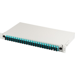 FO patch panel with 19'' 1U accessory, 24x SC dx, OM3, adapters, extendable, gray